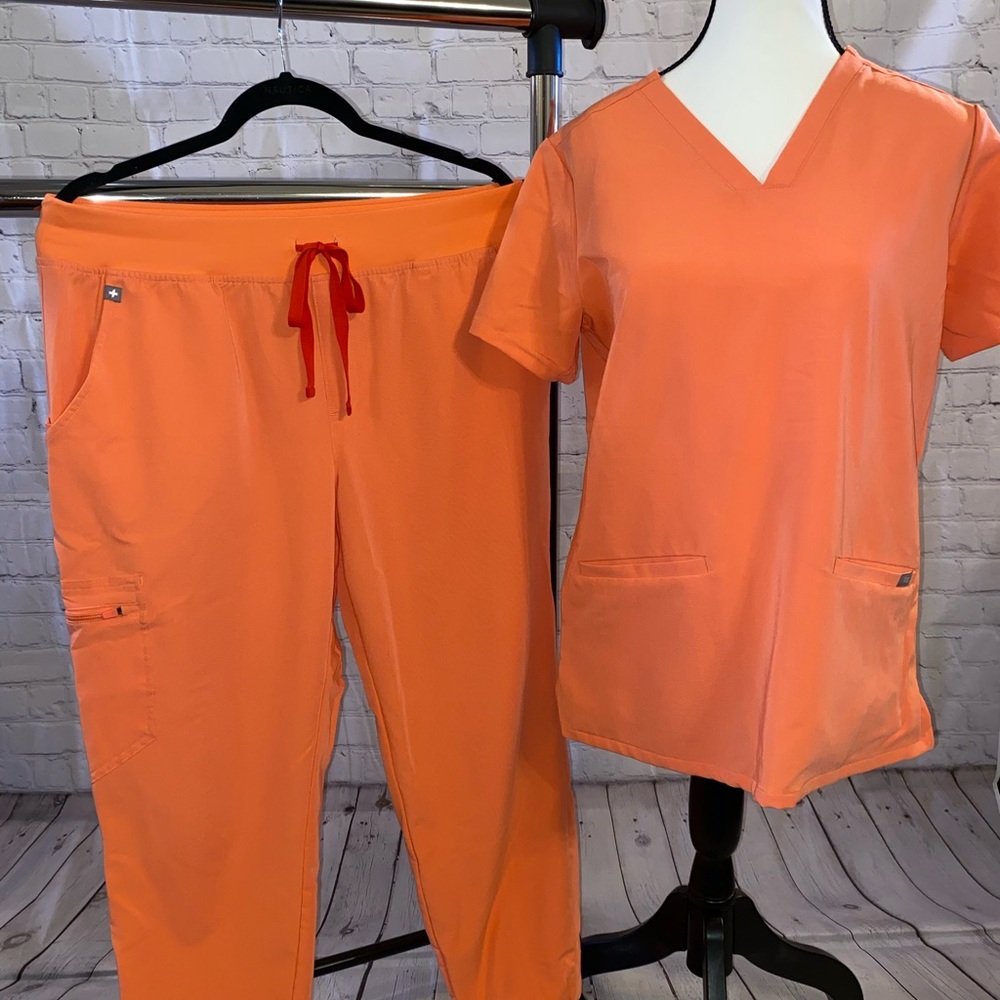 Figs Vibrant Peachy/Orange Scrub Top - Picture 2 of 6